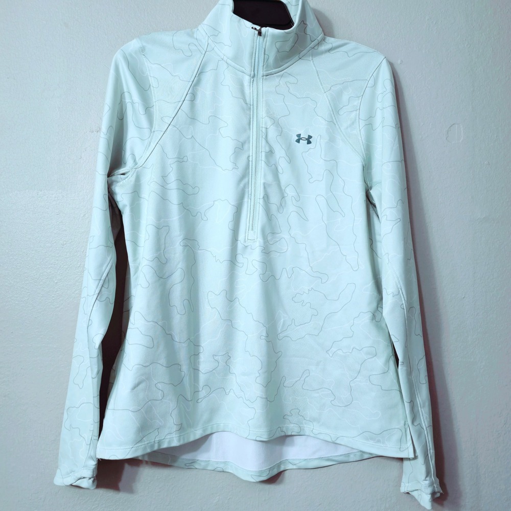 Under Armour ColdGear Womens Large Mint Green Topo Camo 1/4 Zip Pullover Fitted